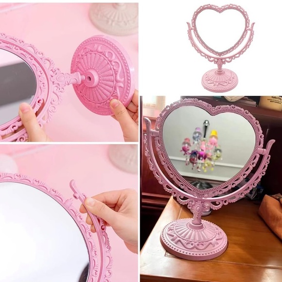 Vintage Heart Vanity Makeup Cosmetic Desktop Makeup Mirror Barbie Y2K-Styles - Picture 6 of 9